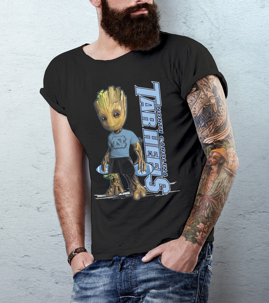 Groot North Carolina Tar Heels Basketball Fan With UNC T-Shirt