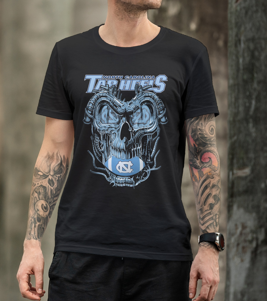 Dragonskull North Carolina Tar Heels Skull Football T-Shirt
