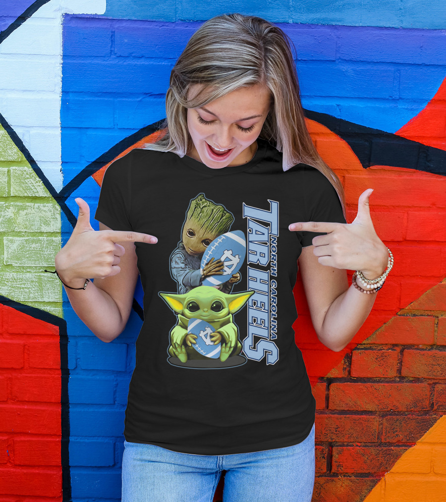 Grzd Baby Alien Groot Holding North Carolina Tar Heels Football T-Shirt