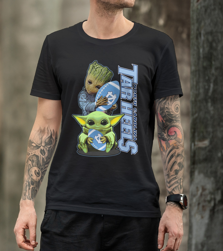 Grzd Baby Alien Groot Holding North Carolina Tar Heels Football T-Shirt