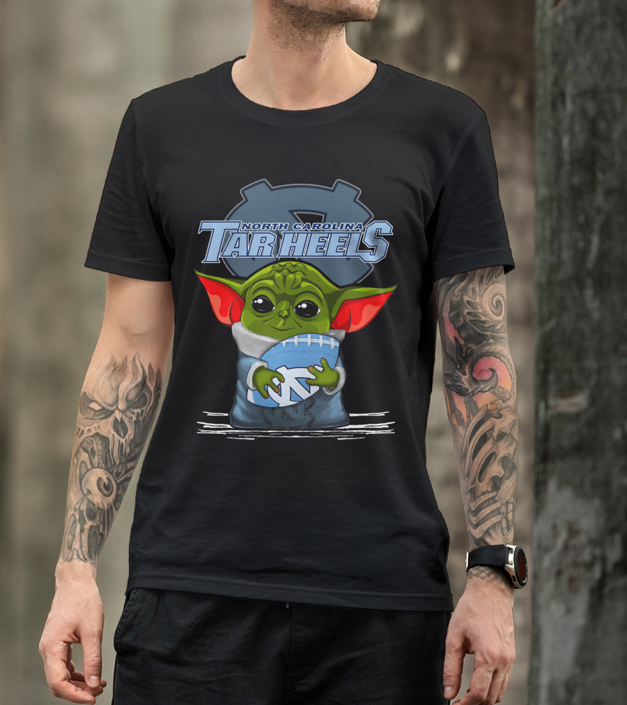 Yoda Holding North Carolina Tar Heels Football With UNC T-Shirt