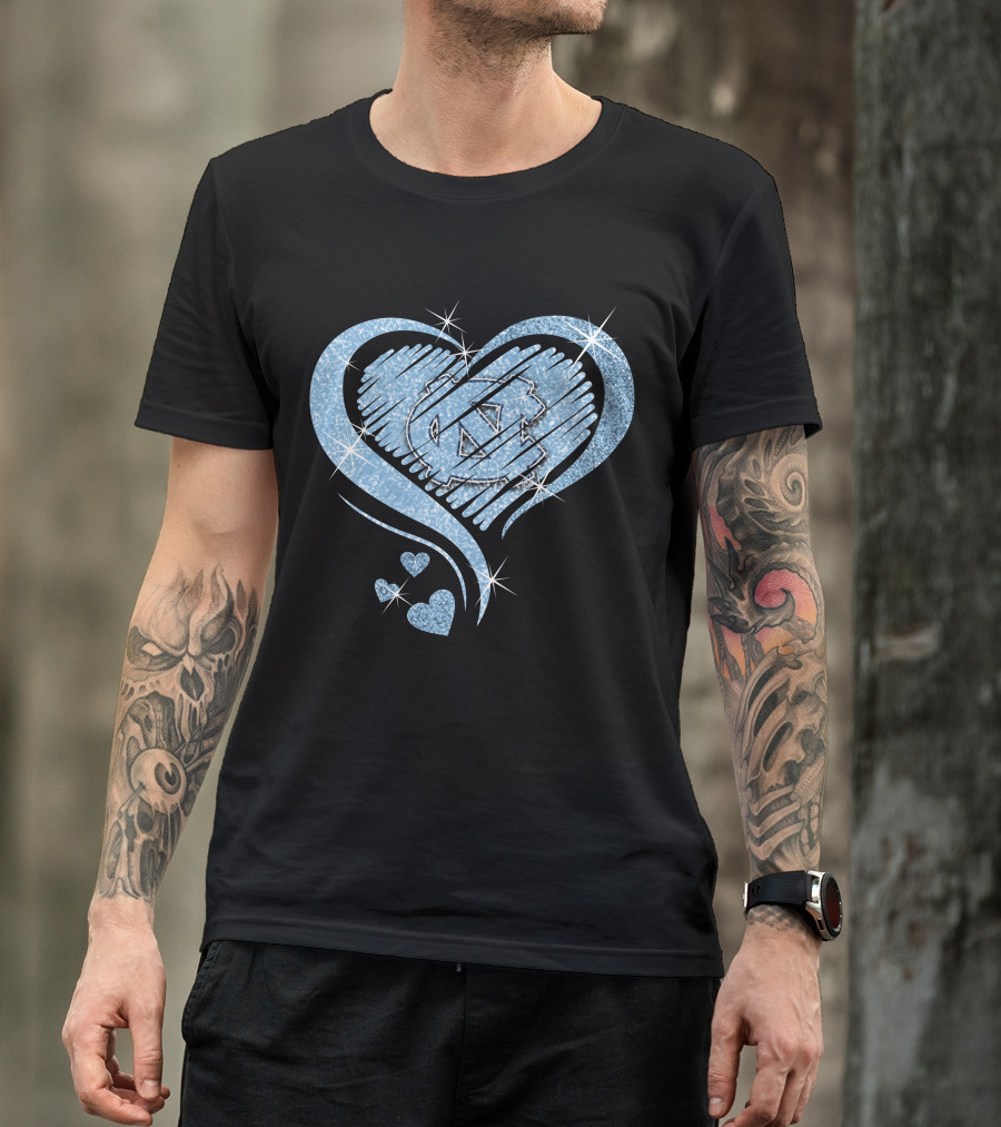 Heart Diamond UNC Tar Heels Logo Sparkle T-Shirt