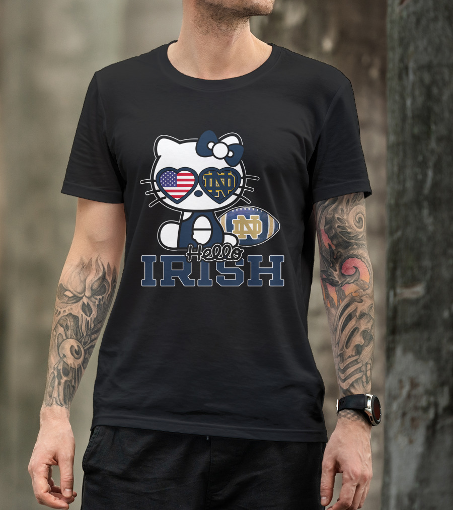 Hello Kitty Notre Dame Fighting Irish Football USA Flag T-Shirt