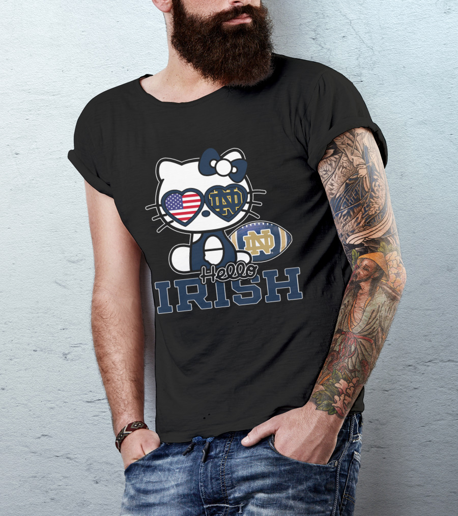 Hello Kitty Notre Dame Fighting Irish Football USA Flag T-Shirt