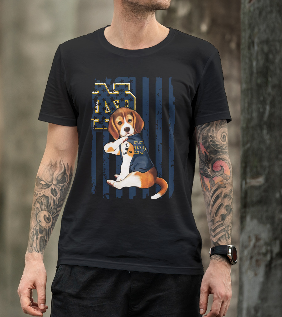 Beagle I Love Mom Notre Dame ND Irish T-Shirt