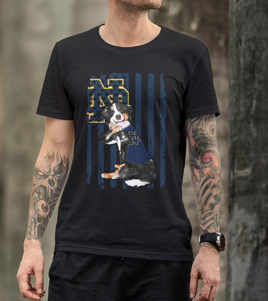 Border Collie Notre Dame Fighting Irish ND I Love Mom T-Shirt