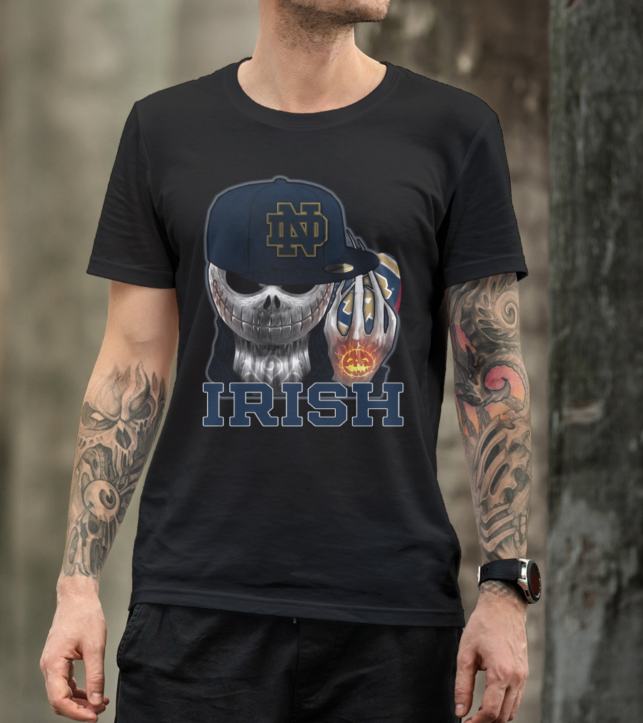 Notre Dame ND Irish Jackskull Pumpkin Football T-Shirt