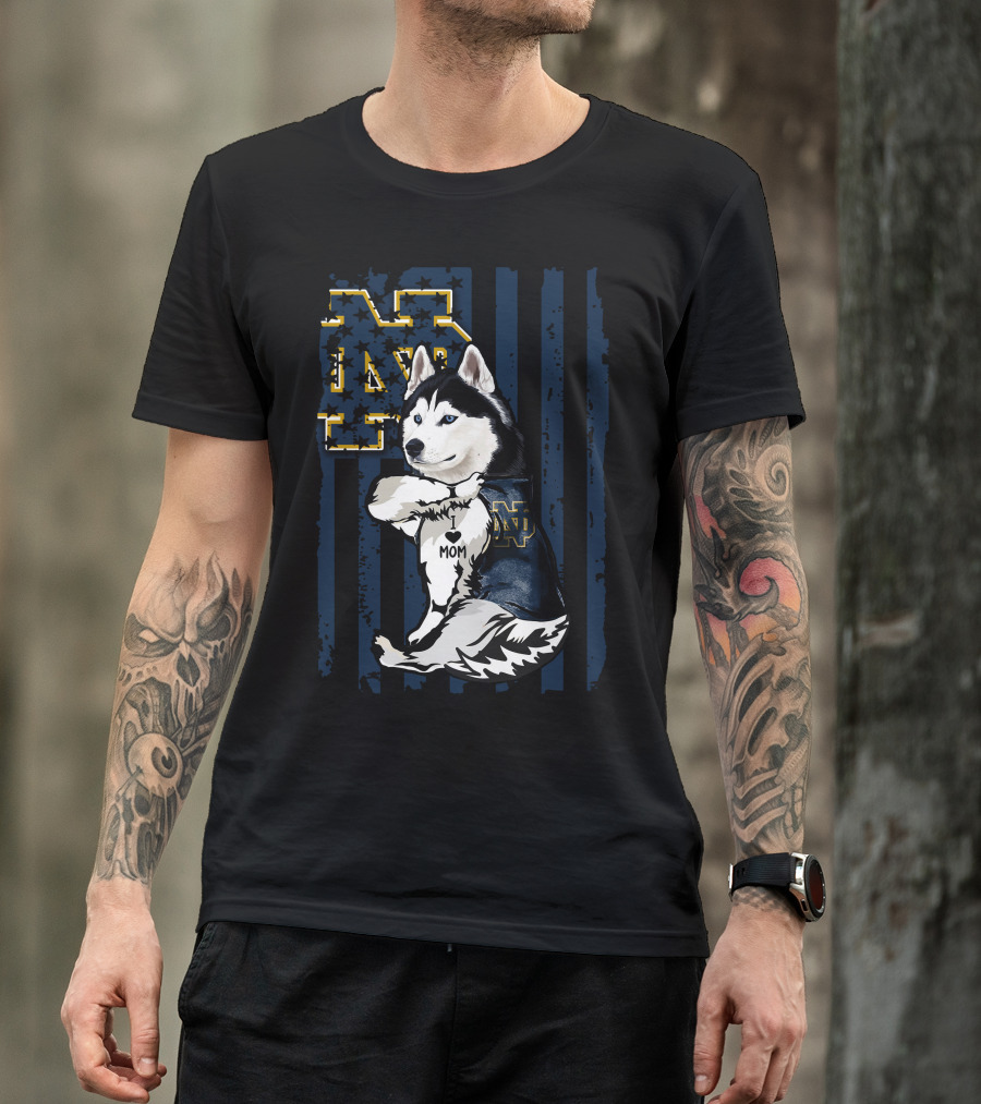 Notre Dame Fighting Irish Siberian Husky I Love Mom T-Shirt