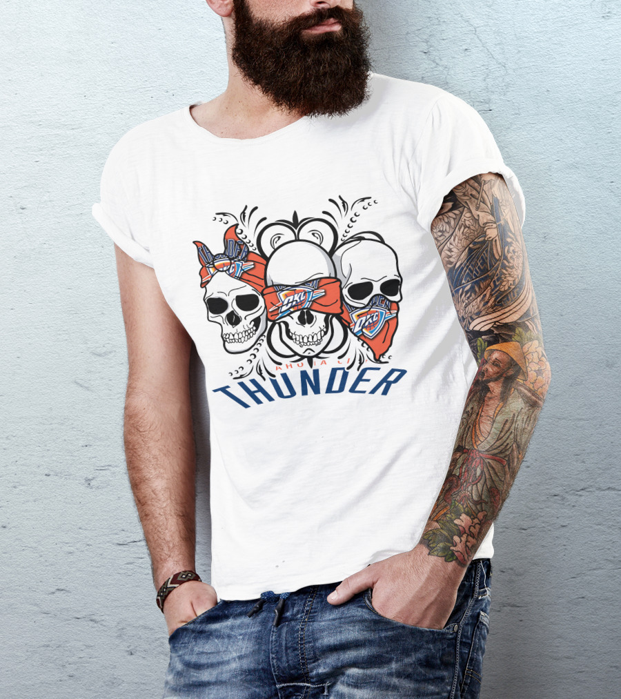 Oklahoma City Thunder Three Skull Bandana OKC T-Shirt