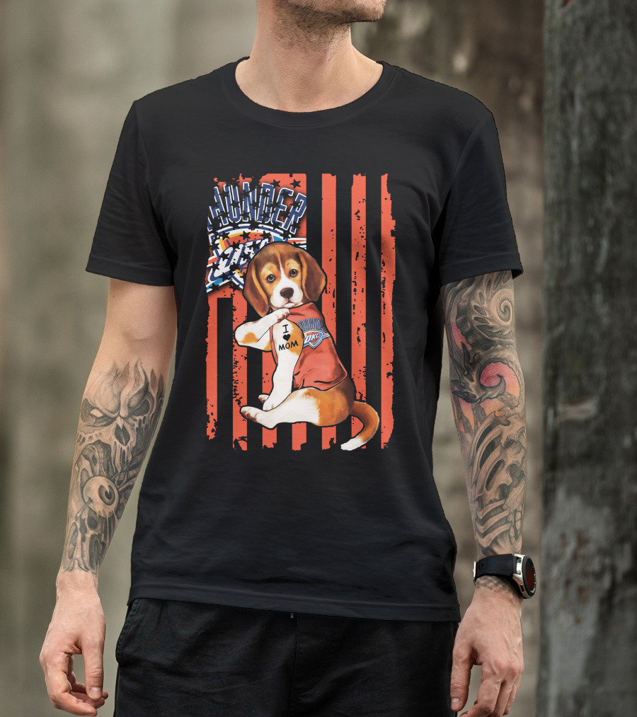 Oklahoma City Thunder Beagle Puppy Tattoo I Love Mom T-Shirt