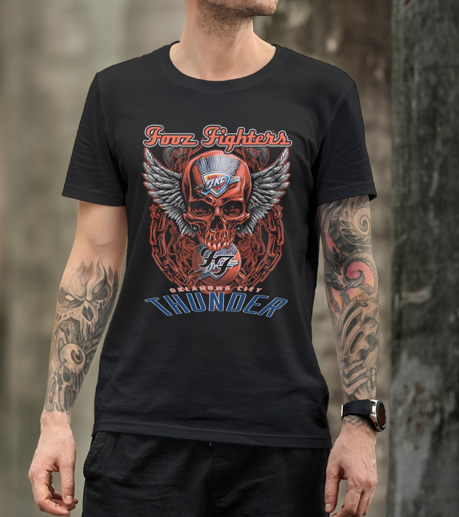 Foo Fighters Oklahoma City Thunder OKC Skull Wings T-Shirt