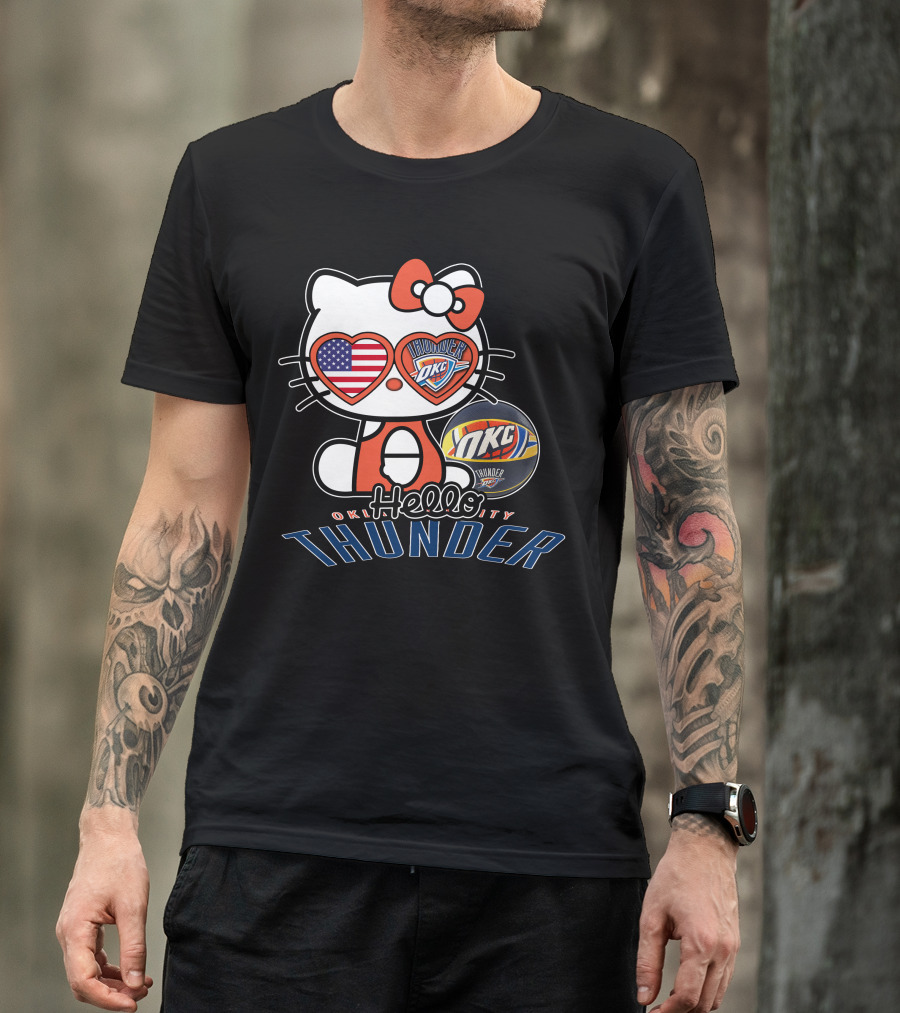 Hello Kitty Oklahoma City Thunder OKC Basketball USA Flag T-Shirt