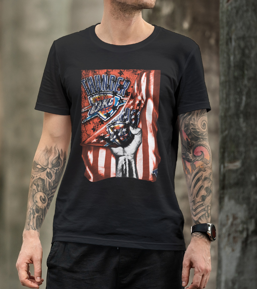 Thunder OKC Basketball Flag Grunge Print T-Shirt