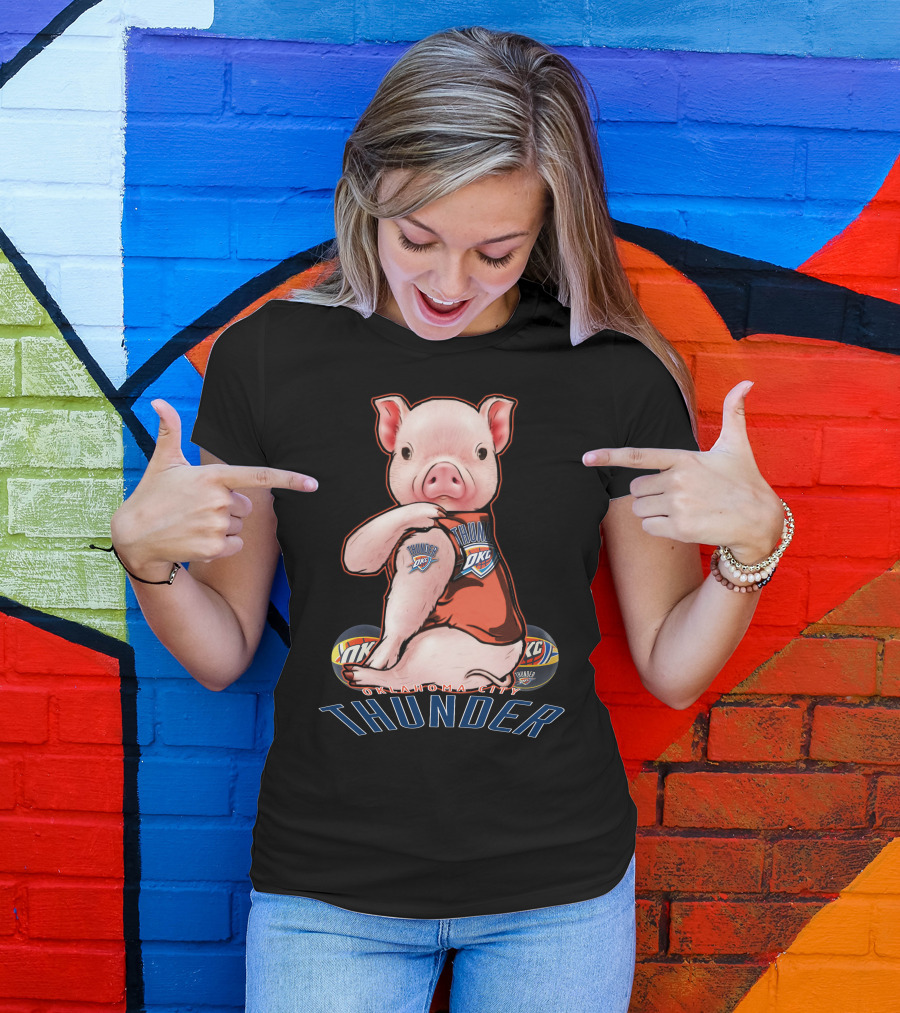 Pig Wearing Oklahoma City Thunder Basketball Jersey T-Shirt