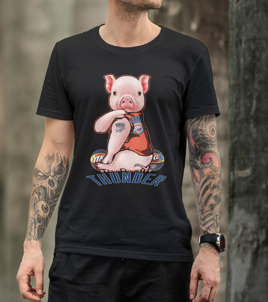 Pig Wearing Oklahoma City Thunder Basketball Jersey T-Shirt
