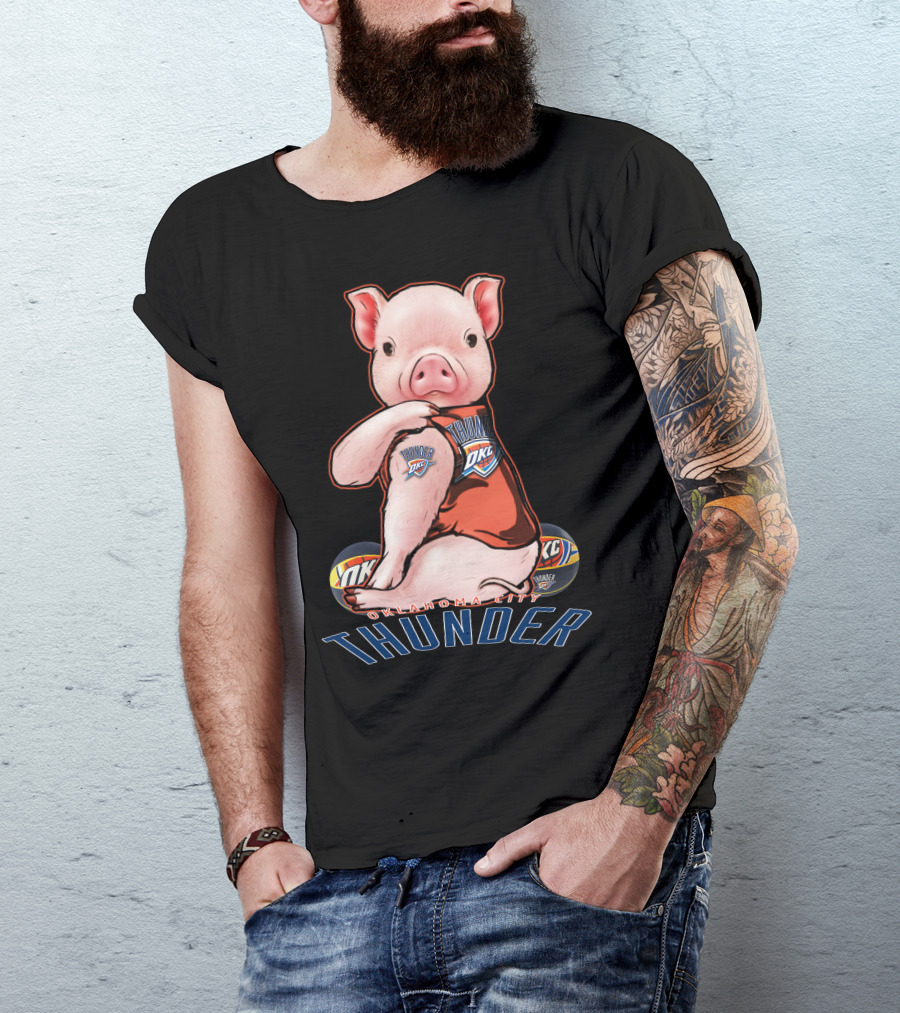 Pig Wearing Oklahoma City Thunder Basketball Jersey T-Shirt
