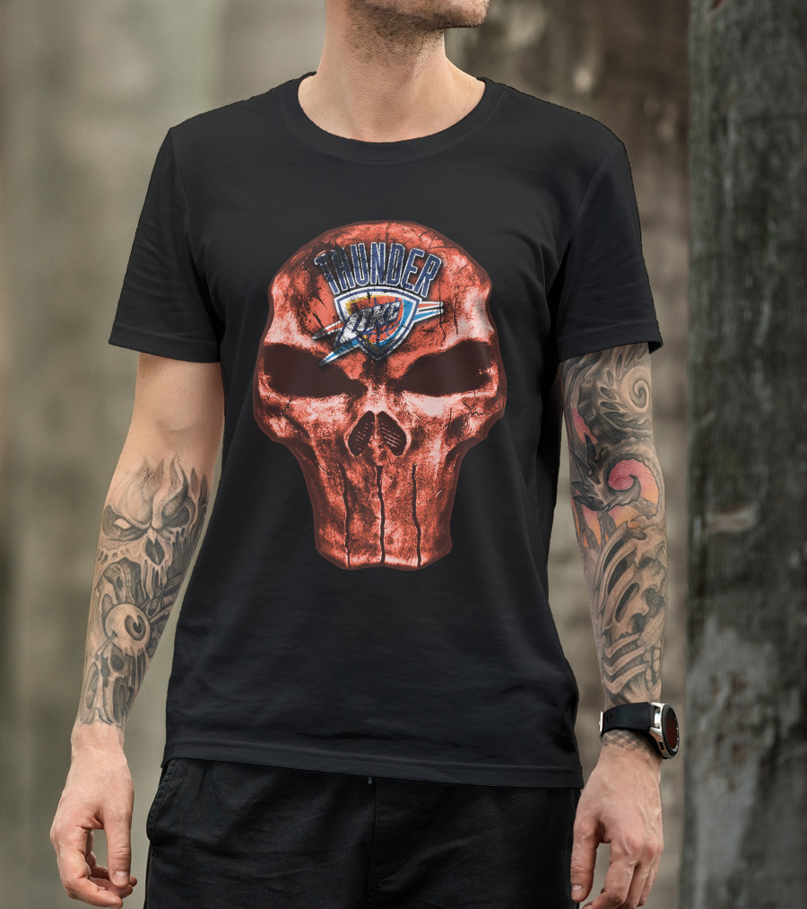 Skull Oklahoma City Thunder Logo Thunder T-Shirt