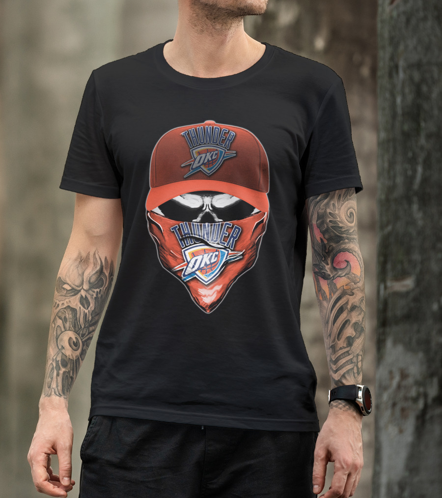 Thunder OKC Skull Basketball Fan Mask T-Shirt