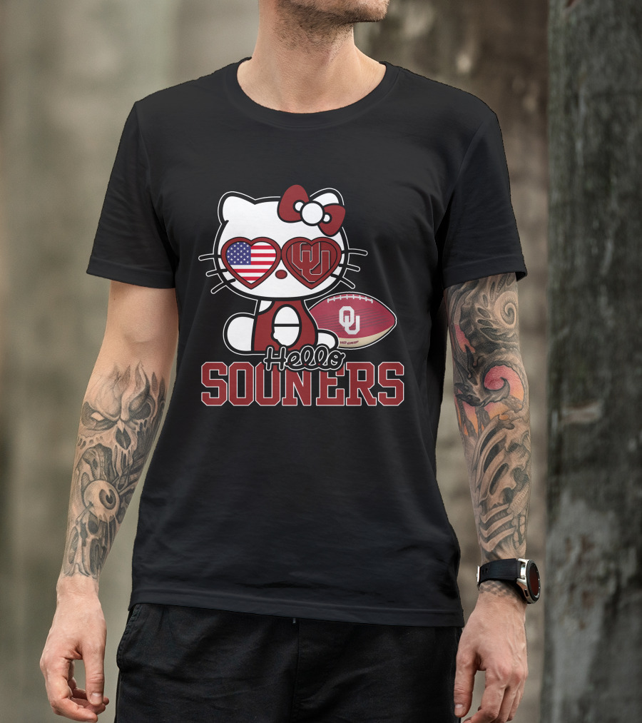 Hello Kitty Oklahoma Sooners Football American Flag T-Shirt