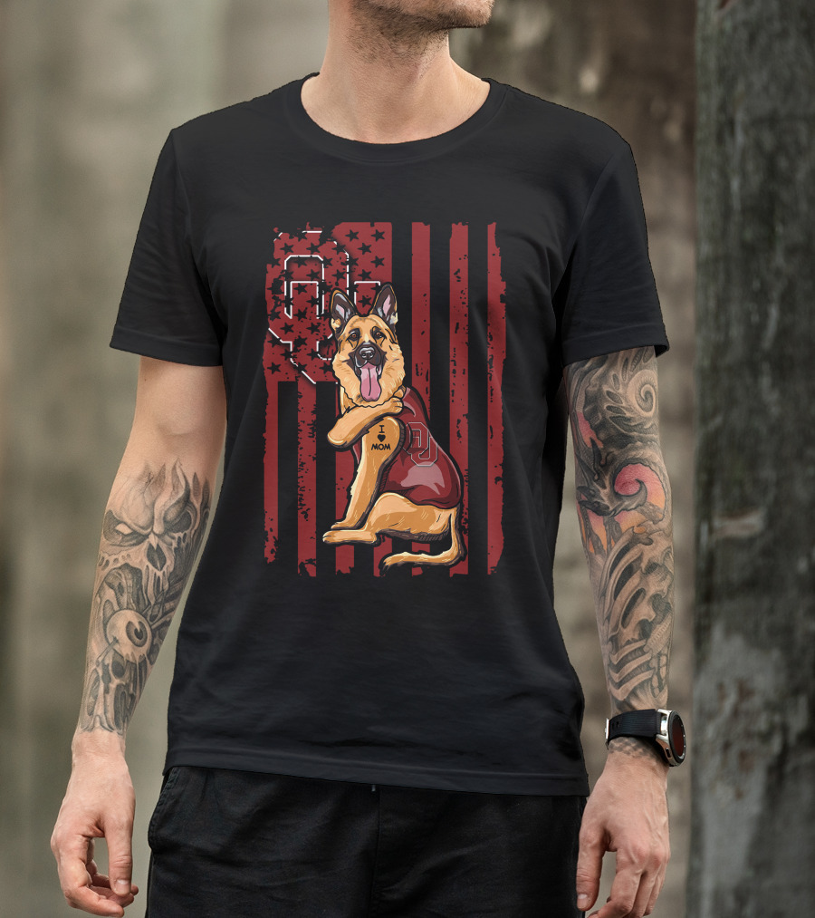 German Shepherd OU Oklahoma Sooners Vintage Flag Tattoo T-Shirt