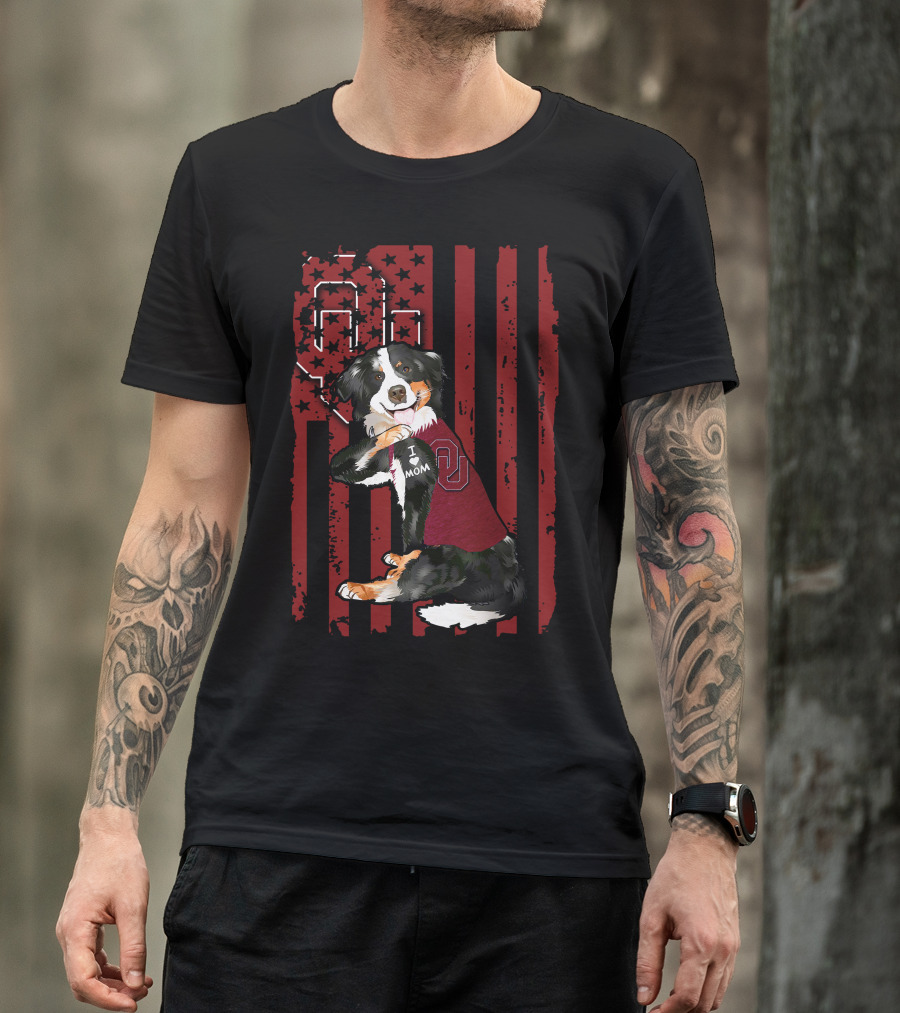 Border Collie I Mom Oklahoma Sooners OU American Flag T-Shirt
