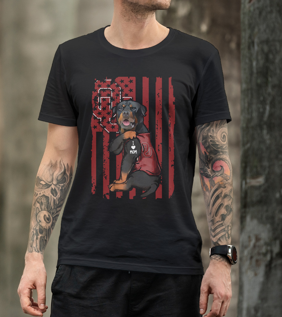 Rottweiler OU Sooners I Love Mom Patriotic T-Shirt
