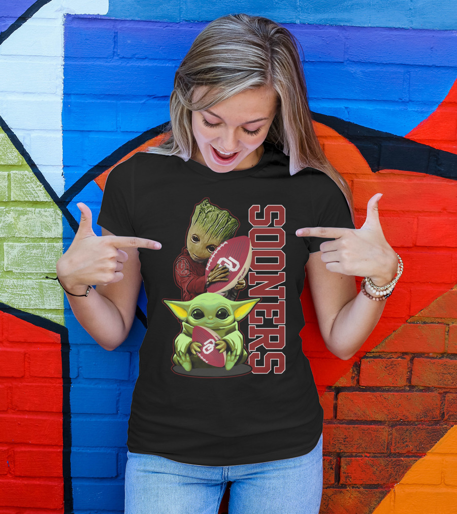 Groot And Baby Yoda Oklahoma Sooners Football T-Shirt