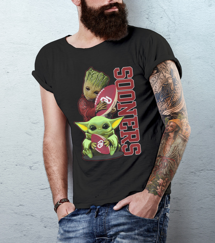 Groot And Baby Yoda Oklahoma Sooners Football T-Shirt
