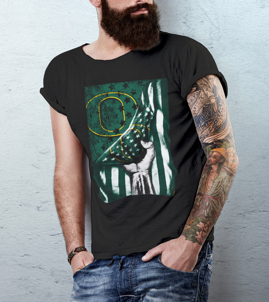 Oregon Ducks American Flag Fist And Stars T-Shirt