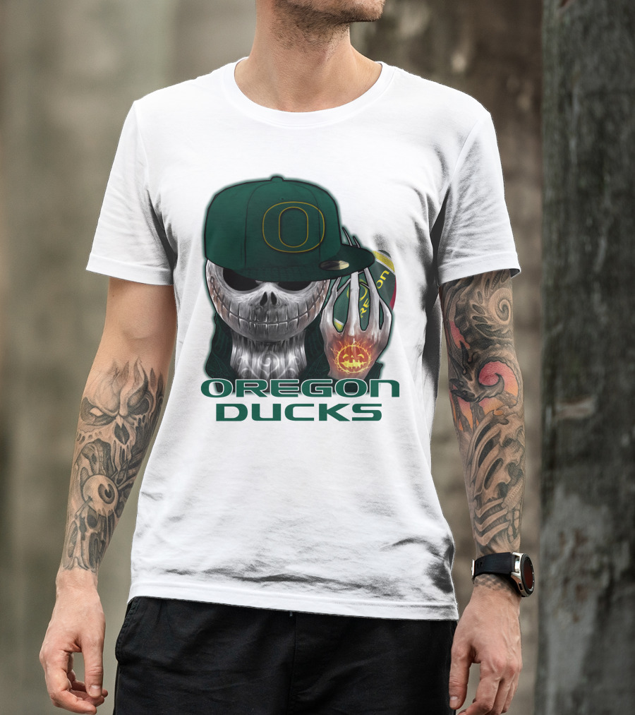 Oregon Ducks Jack Skellington Skull Halloween Football T-Shirt