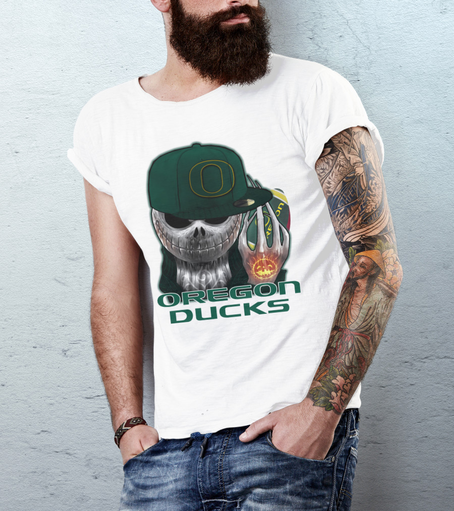 Oregon Ducks Jack Skellington Skull Halloween Football T-Shirt