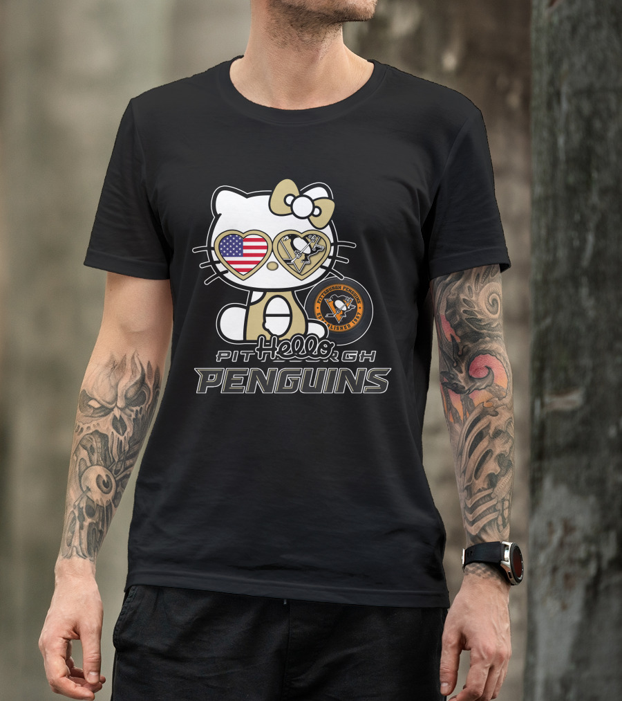 Hellokitty Pittsburgh Penguins USA Heart Fan Gear T-Shirt