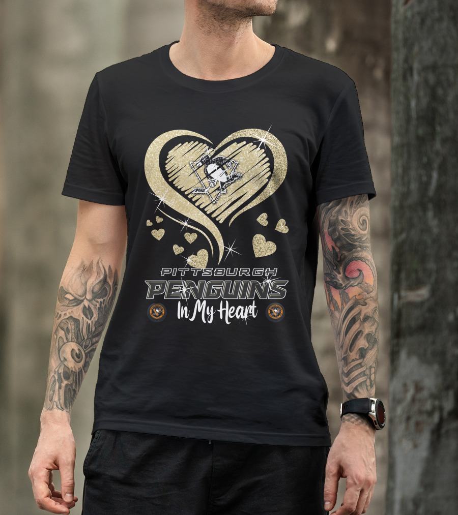 Pittsburgh Penguins Heart Logo Glitter In My Heart T-Shirt