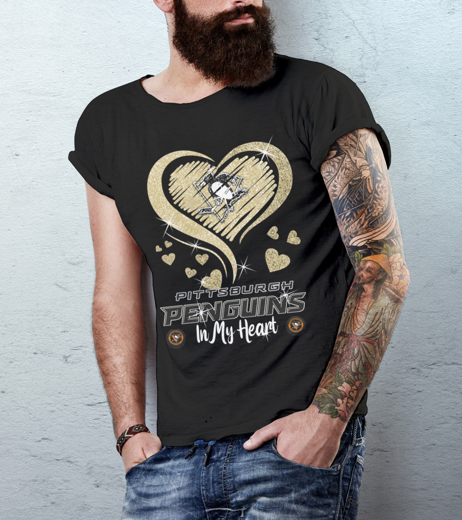 Pittsburgh Penguins Heart Logo Glitter In My Heart T-Shirt