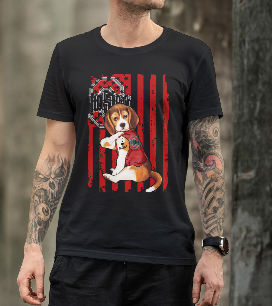 Ohio State Buckeyes Beagle With I Love Mom Tattoo T-Shirt