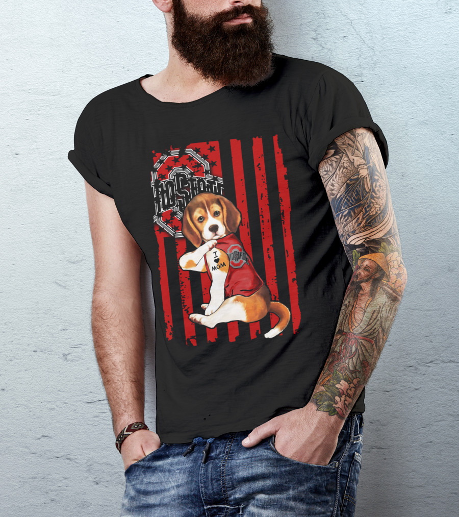 Ohio State Buckeyes Beagle With I Love Mom Tattoo T-Shirt