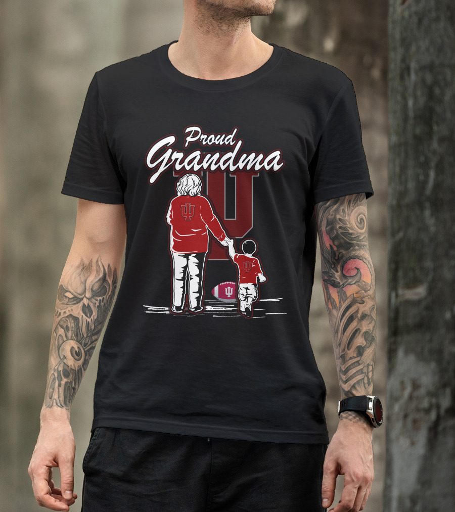 Proud Grandma Indiana Hoosiers IU Logo With Football T-Shirt