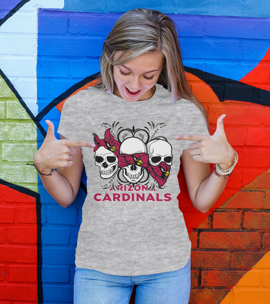 Arizona Cardinals Three Skulls Bandana T-Shirt
