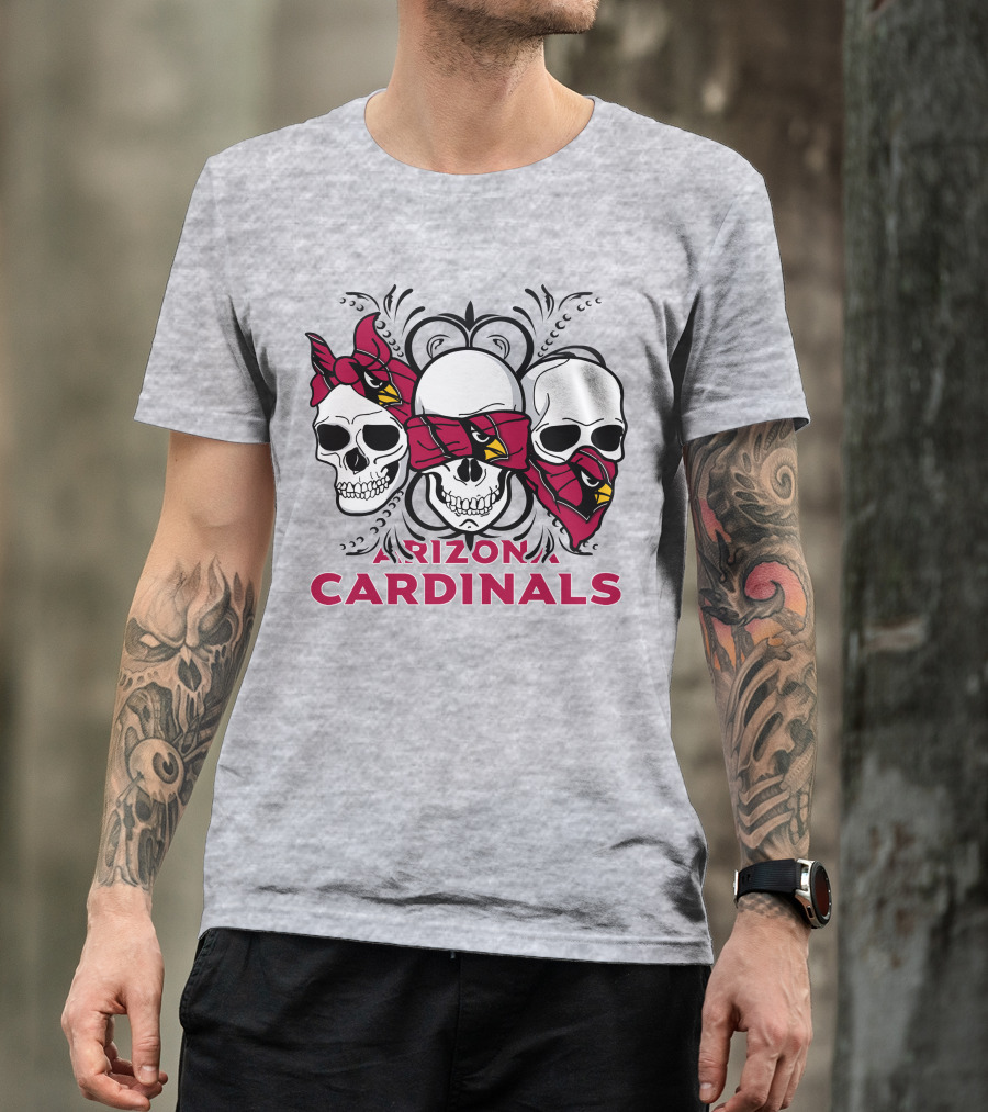 Arizona Cardinals Three Skulls Bandana T-Shirt