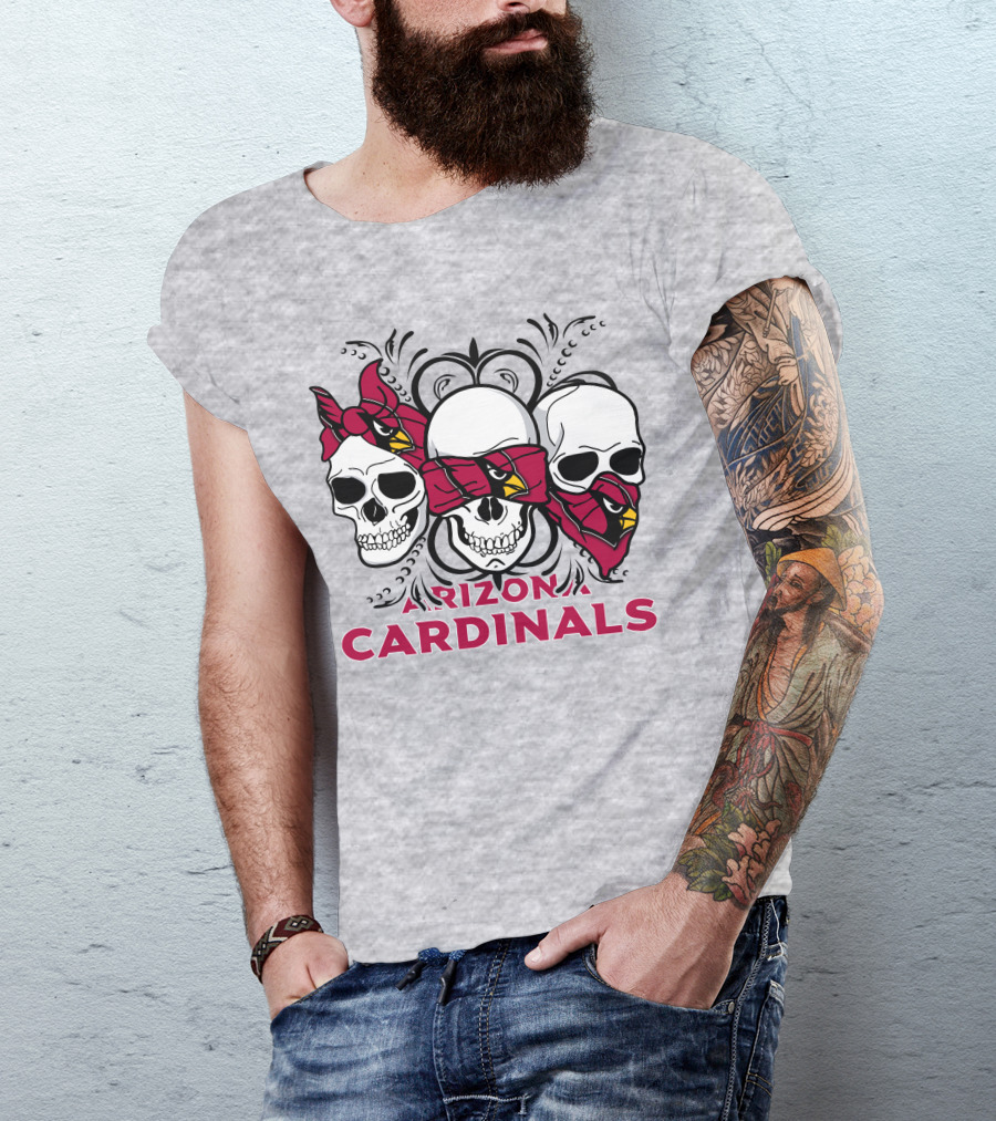 Arizona Cardinals Three Skulls Bandana T-Shirt