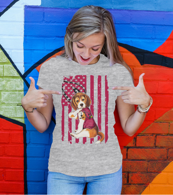 Beagle With Arizona Cardinals Tattoo And American Flag Background T-Shirt