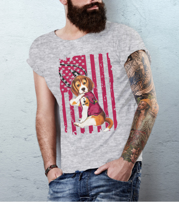 Beagle With Arizona Cardinals Tattoo And American Flag Background T-Shirt