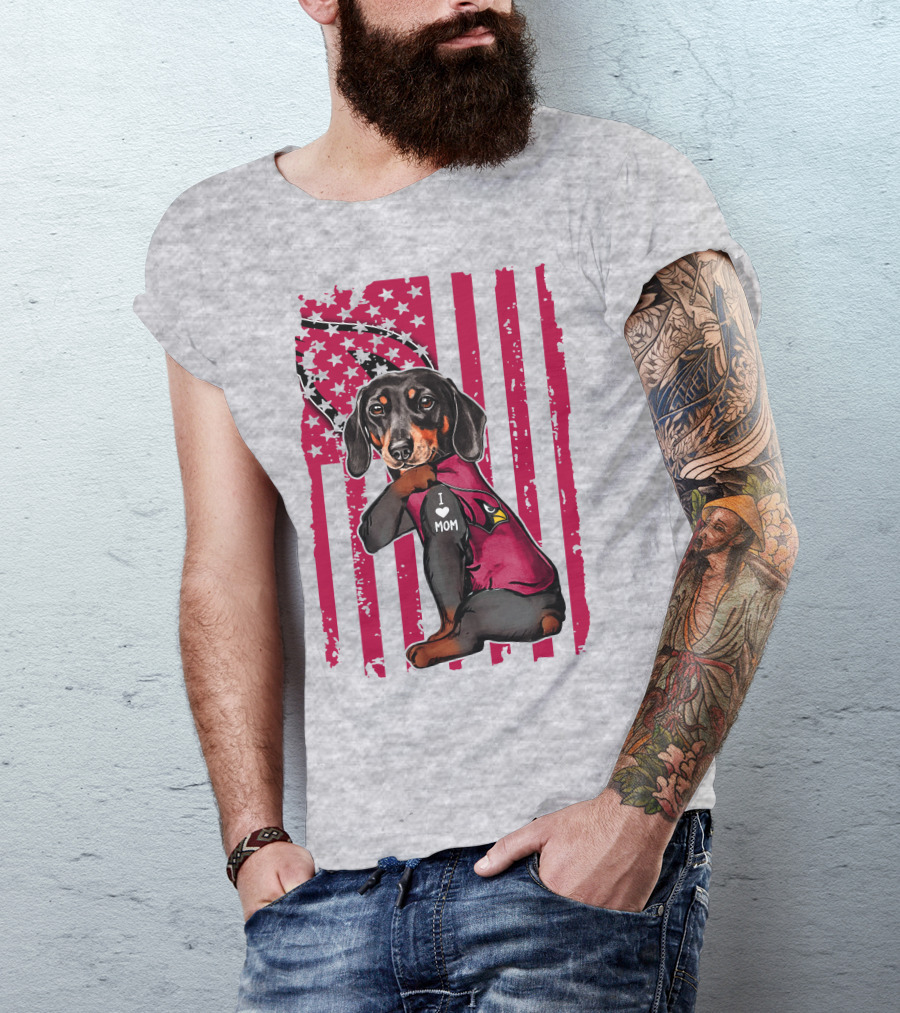 Arizona Cardinals Dachshund I Love Mom USA Flag T-Shirt