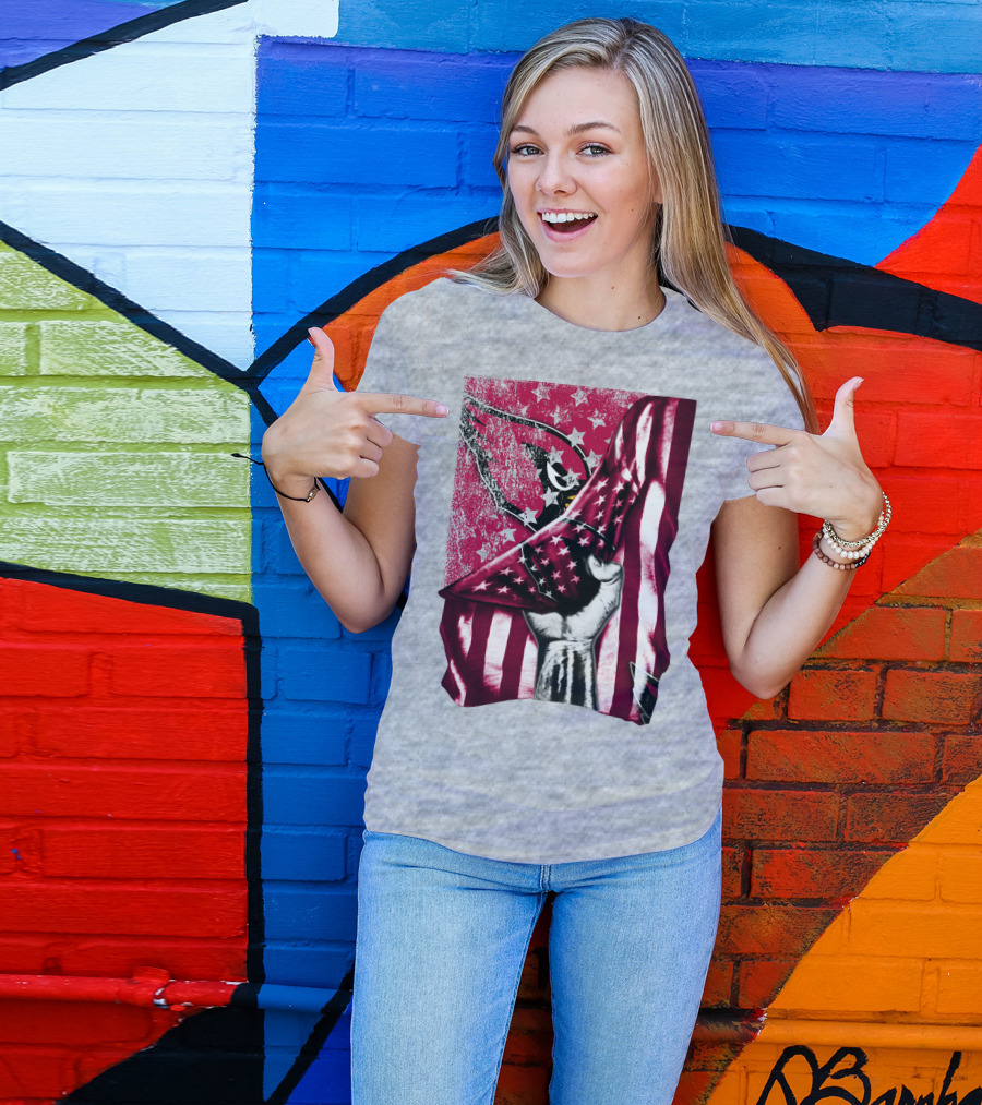 Arizona Cardinals Hand Holding American Flag With Cardinal Logo Stars T-Shirt