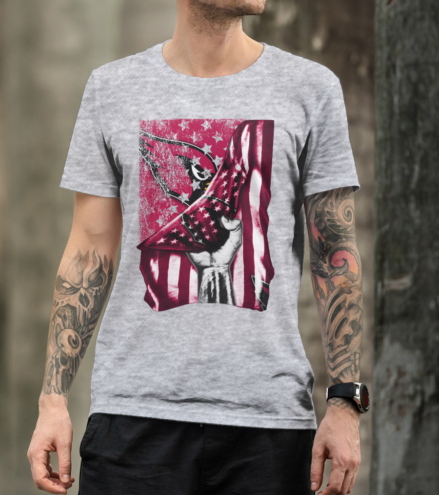 Arizona Cardinals Hand Holding American Flag With Cardinal Logo Stars T-Shirt