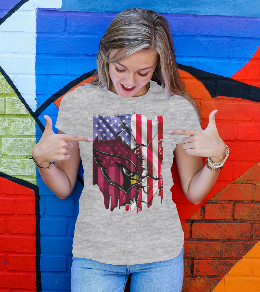 USA Flag With Arizona Cardinals T-Shirt