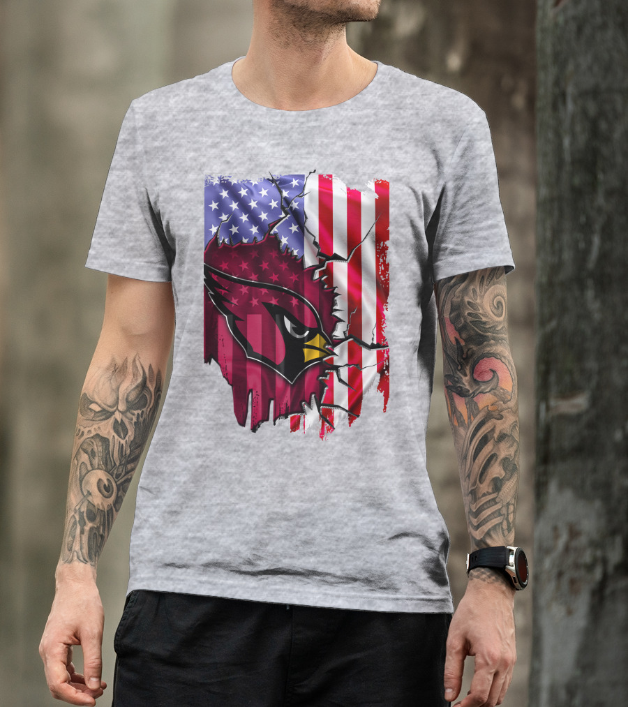 USA Flag With Arizona Cardinals T-Shirt