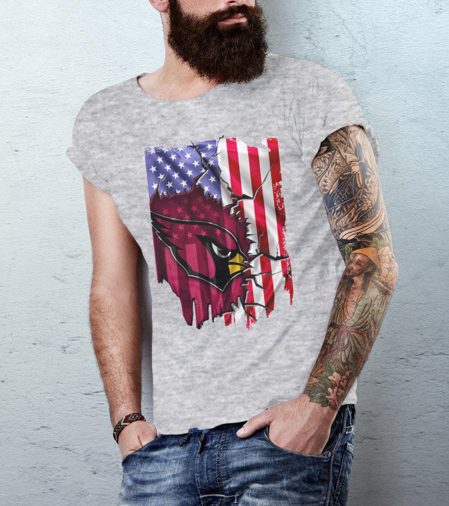 USA Flag With Arizona Cardinals T-Shirt