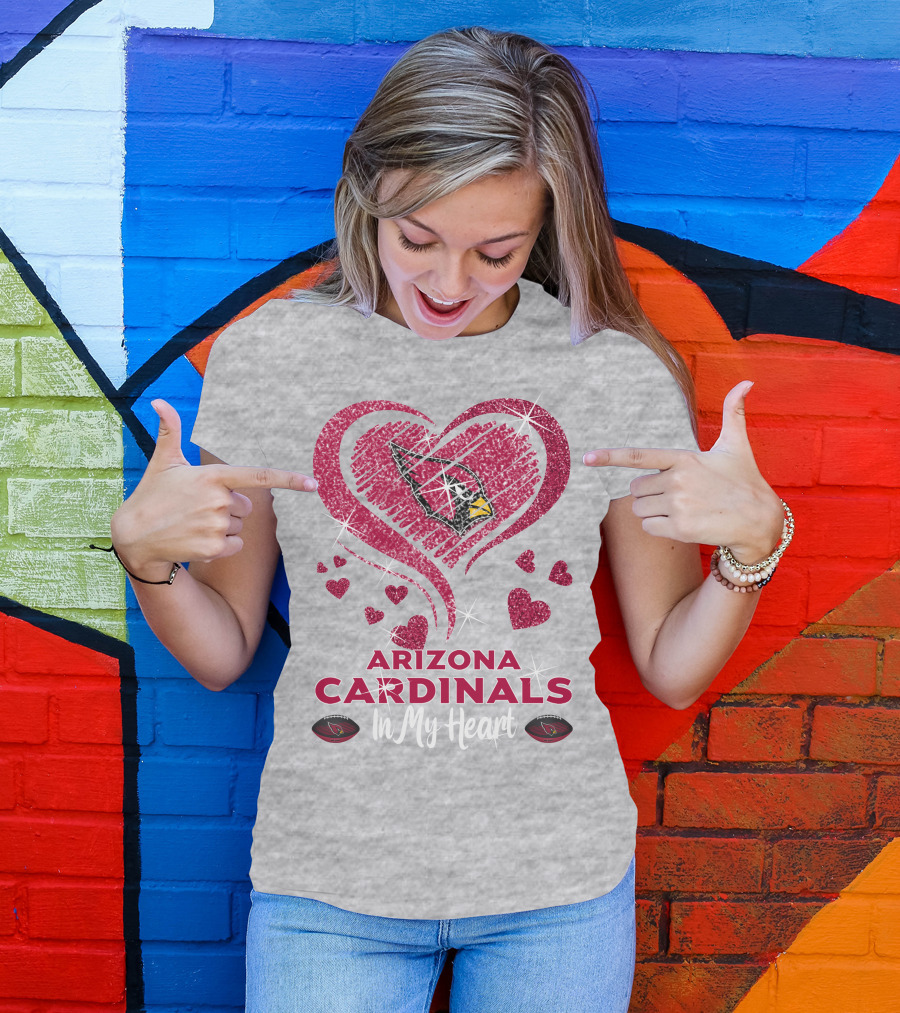 Arizona Cardinals In My Heart Sparkling Logo And Hearts T-Shirt
