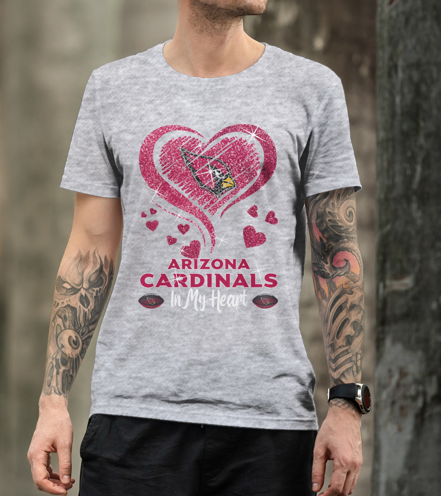 Arizona Cardinals In My Heart Sparkling Logo And Hearts T-Shirt